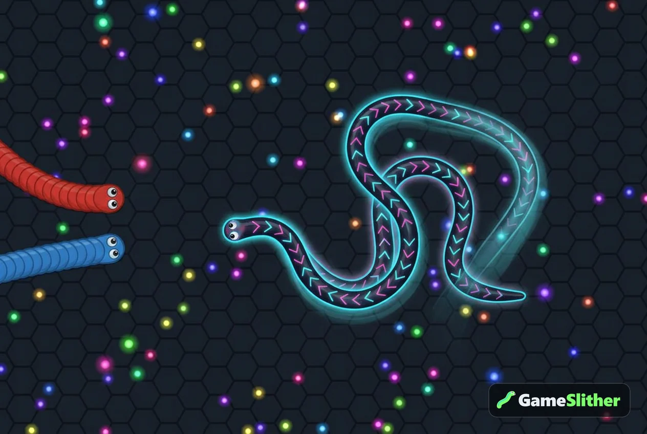 Ular Neon Cyber mengumpulkan pelet, ilustrasi cara main game slither di HP tanpa download