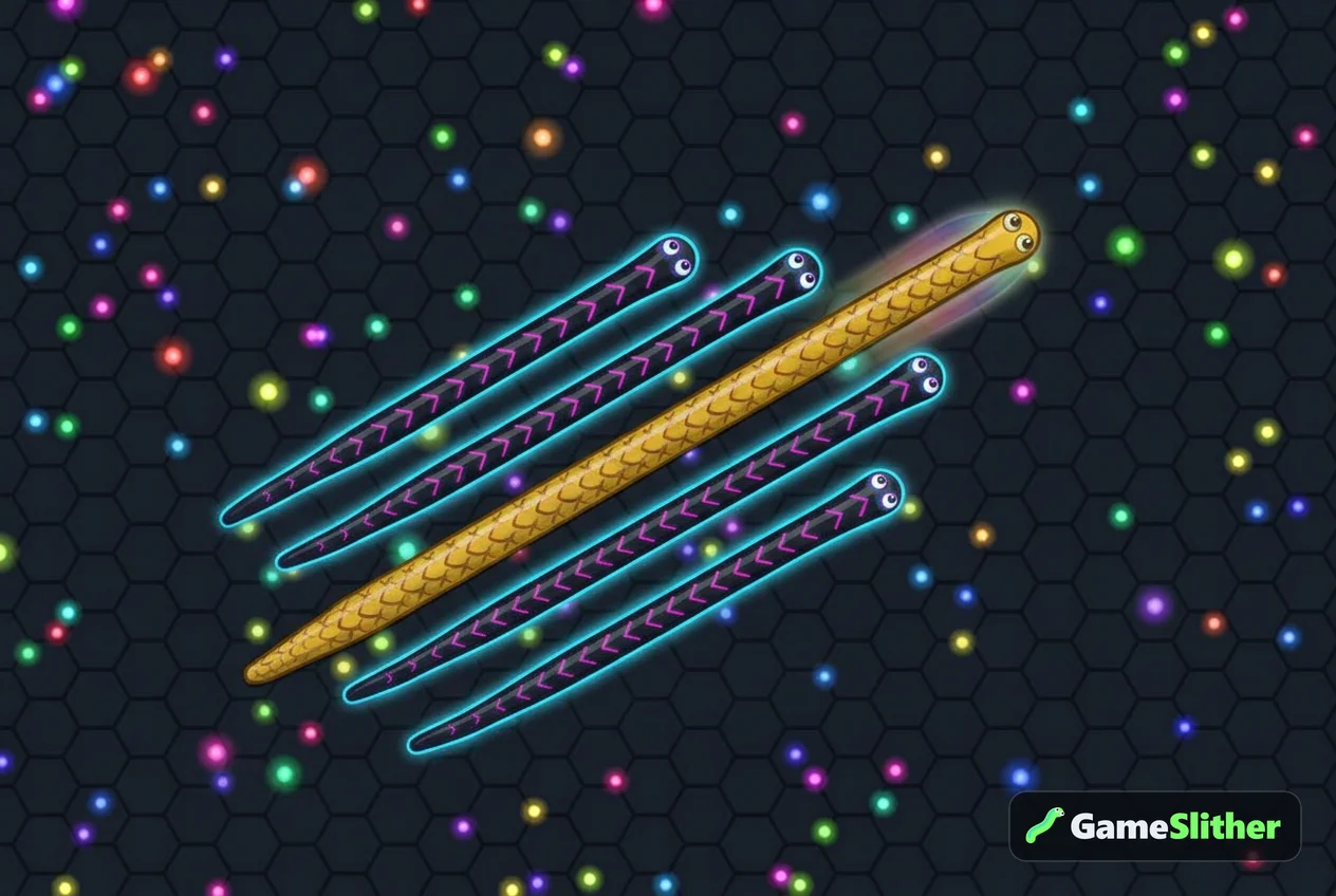 Squad of matching snakes flying in formation, illustrating clan names for io games