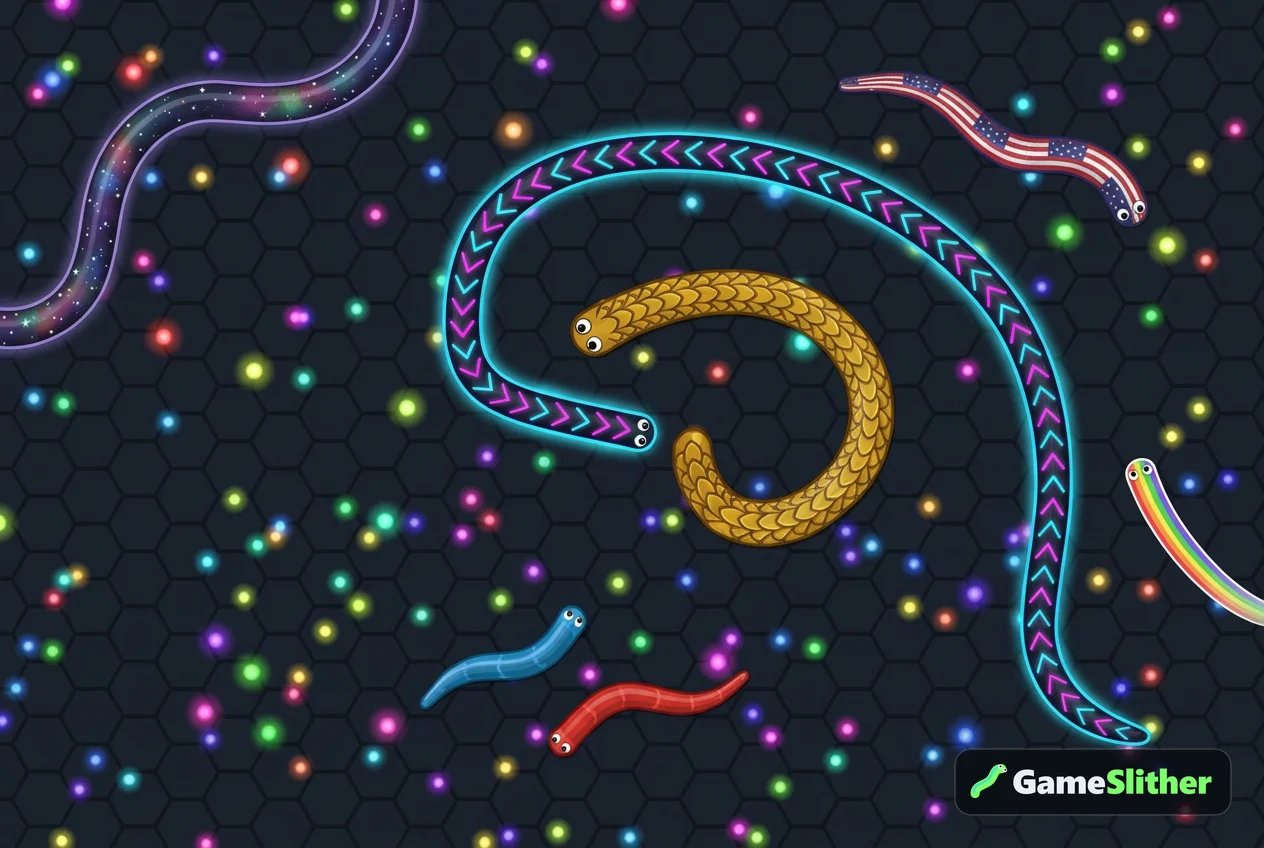 Busy top-down snake arena illustrating games to improve hand eye coordination online free