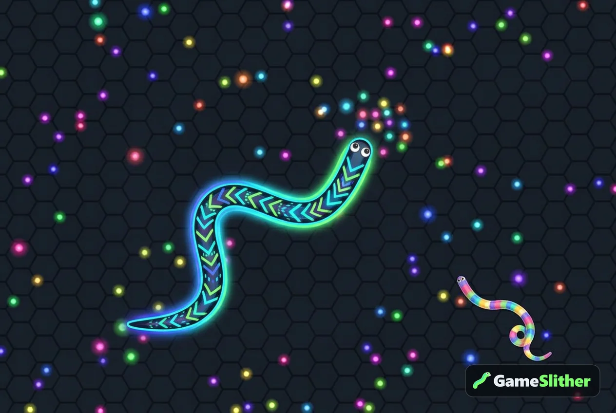 Cobra Neon Cyber a usar o impulso e a deixar um rasto luminoso enquanto come pontos