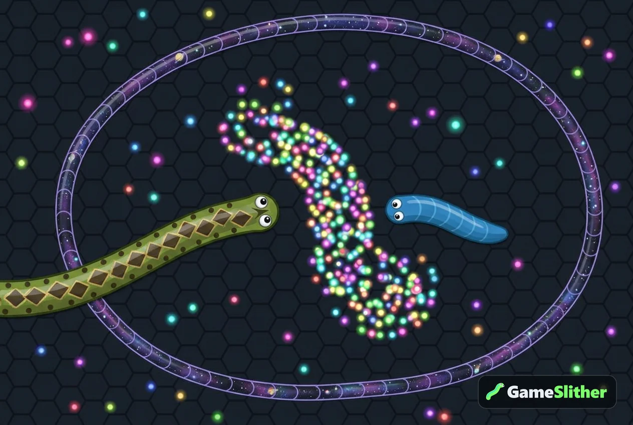 Deux serpents se disputent les pastilles laissées par un serpent éliminé