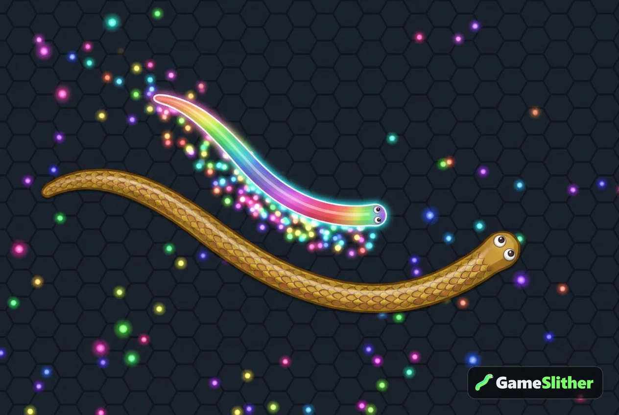 Un serpent accélère avec une traînée lumineuse pour couper la route d'un serpent plus grand
