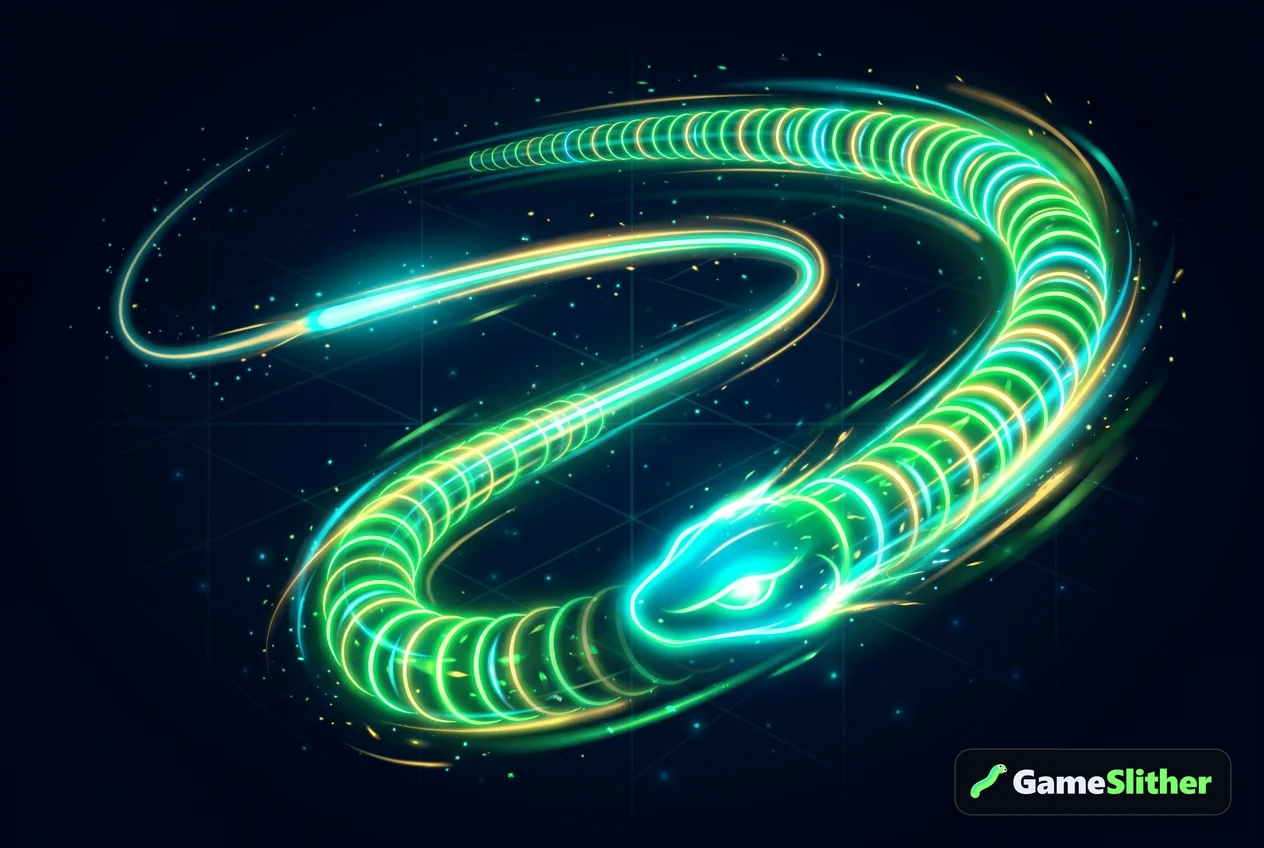Ilustración de una serpiente luminosa girando guiada por un rastro de luz