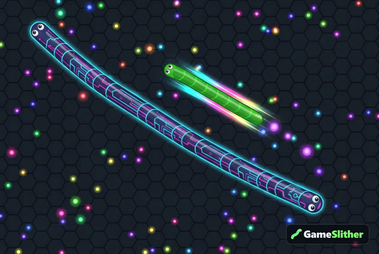 A small snake boosting to escape a longer rival cutting across its path