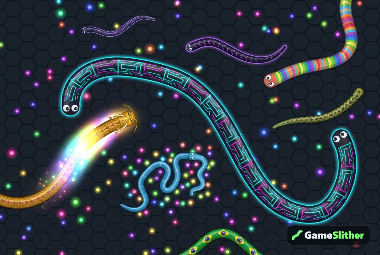 Busy multiplayer snake arena showing why you cannot play Slither io offline