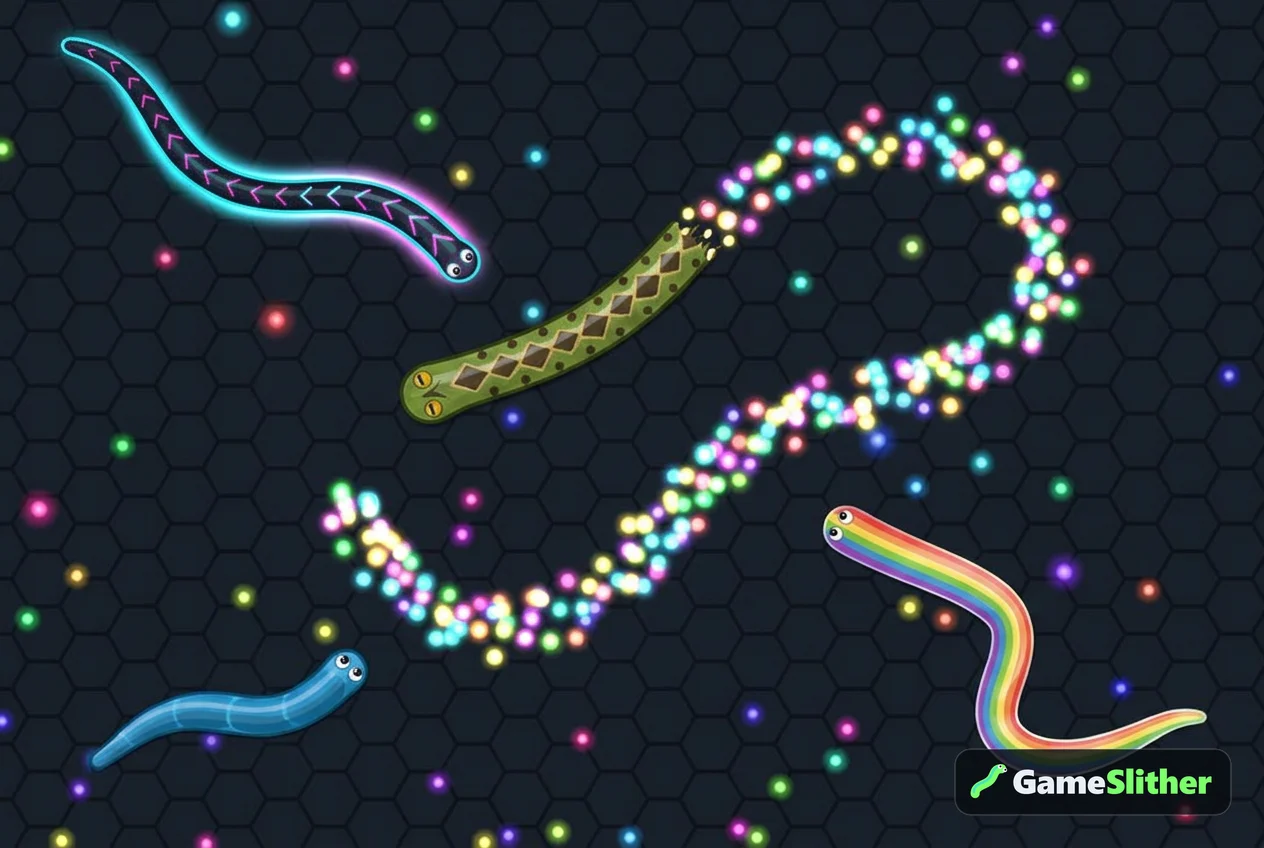 What happens when you die in slither io style games: a snake exploding into a trail of glowing pellets